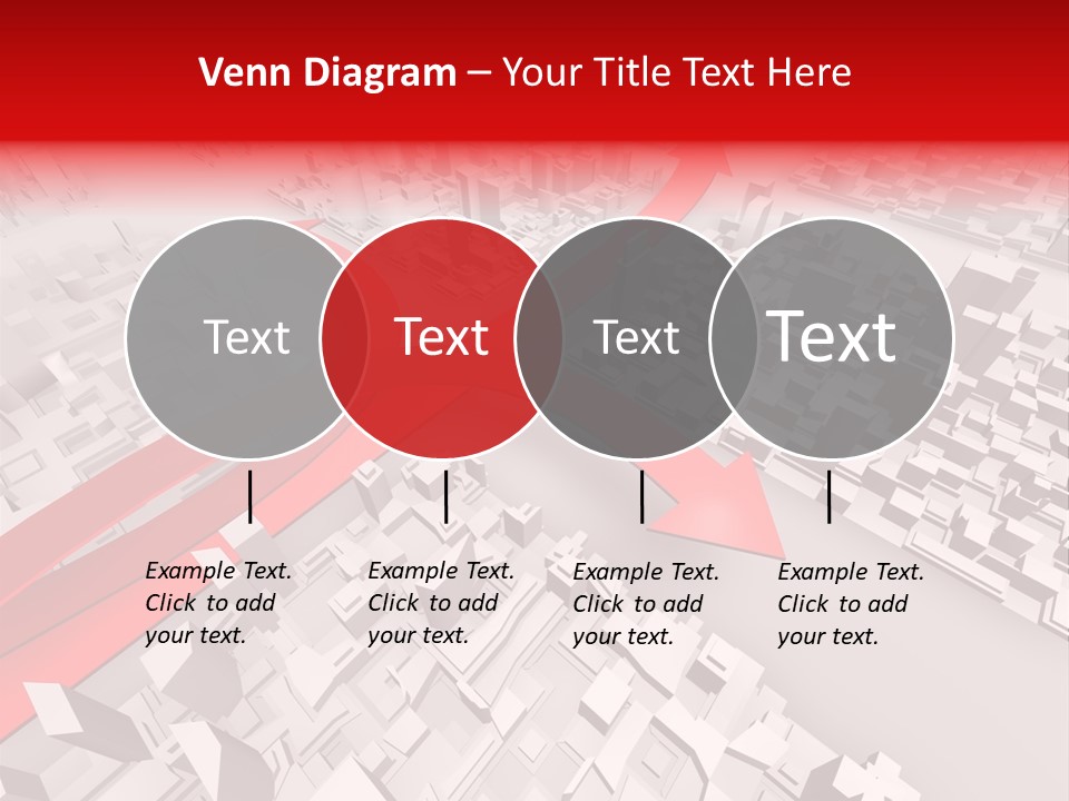 A Red Arrow On A City With Buildings PowerPoint Template