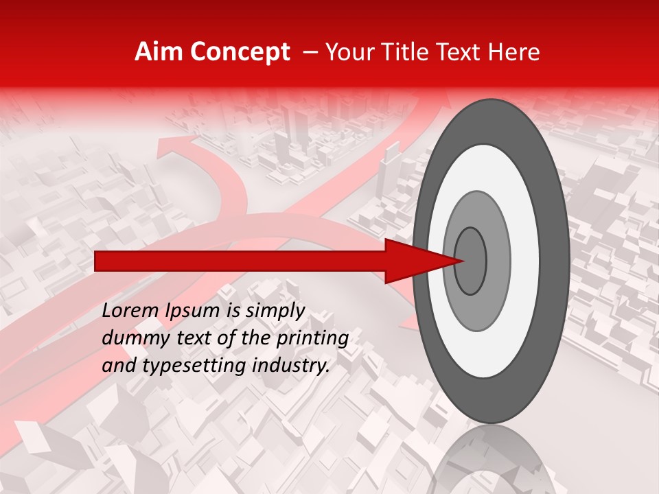 A Red Arrow On A City With Buildings PowerPoint Template