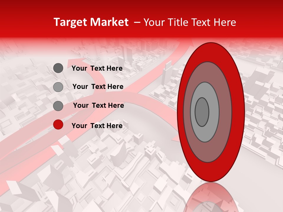 A Red Arrow On A City With Buildings PowerPoint Template