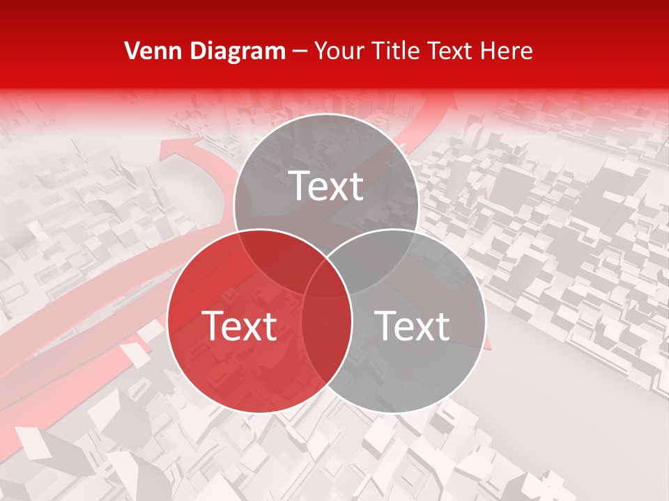 A Red Arrow On A City With Buildings PowerPoint Template