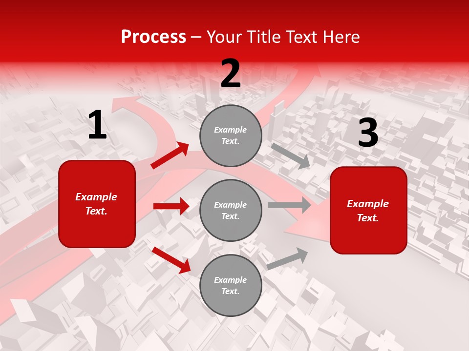 A Red Arrow On A City With Buildings PowerPoint Template