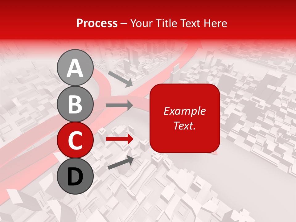 A Red Arrow On A City With Buildings PowerPoint Template