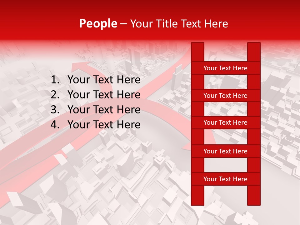 A Red Arrow On A City With Buildings PowerPoint Template