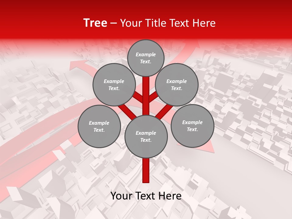 A Red Arrow On A City With Buildings PowerPoint Template