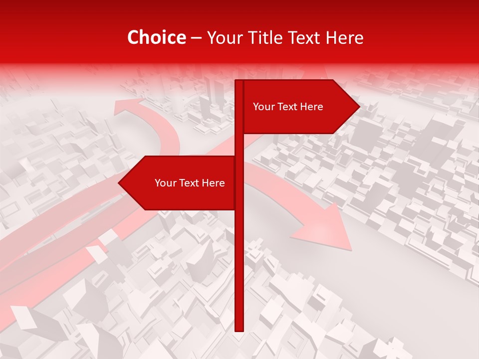 A Red Arrow On A City With Buildings PowerPoint Template