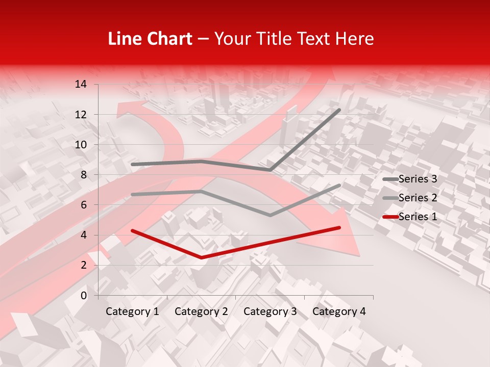 A Red Arrow On A City With Buildings PowerPoint Template