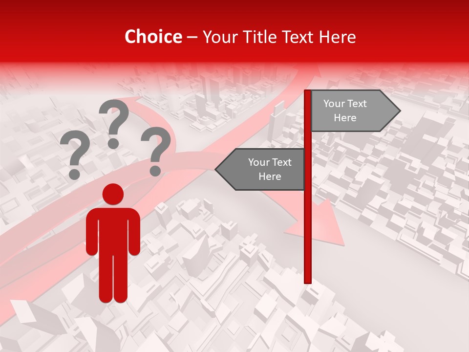 A Red Arrow On A City With Buildings PowerPoint Template