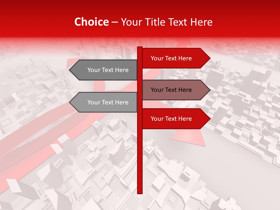 A Red Arrow On A City With Buildings PowerPoint Template