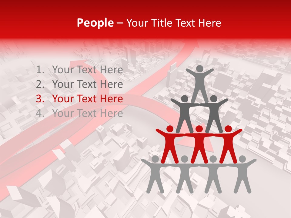 A Red Arrow On A City With Buildings PowerPoint Template