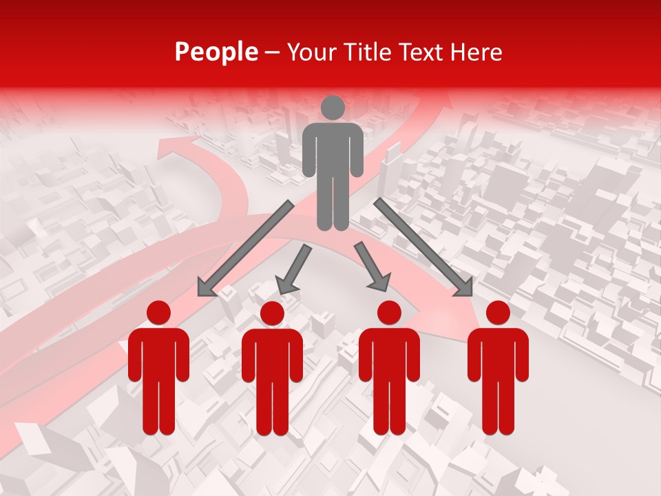 A Red Arrow On A City With Buildings PowerPoint Template