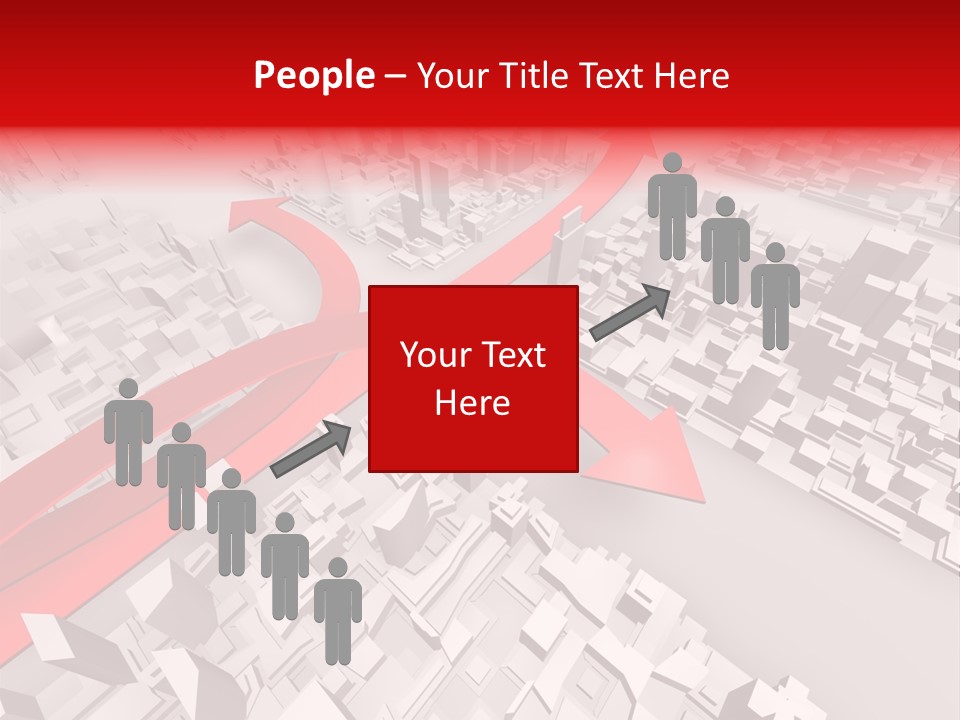 A Red Arrow On A City With Buildings PowerPoint Template