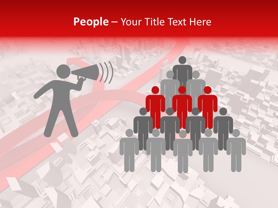 A Red Arrow On A City With Buildings PowerPoint Template