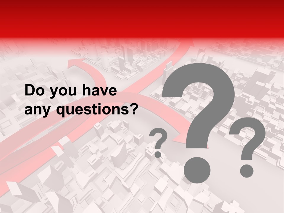 A Red Arrow On A City With Buildings PowerPoint Template