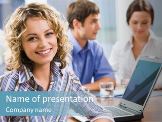 A Woman Sitting In Front Of A Laptop Computer PowerPoint Template