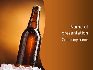 A Bottle Of Beer Sitting On Top Of A Pile Of Ice PowerPoint Template