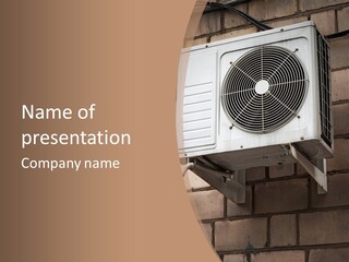 A White Air Conditioner Mounted To A Brick Wall PowerPoint Template