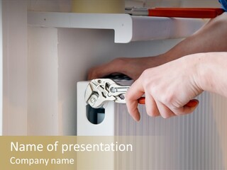 A Person Opening A Door With A Wrench PowerPoint Template