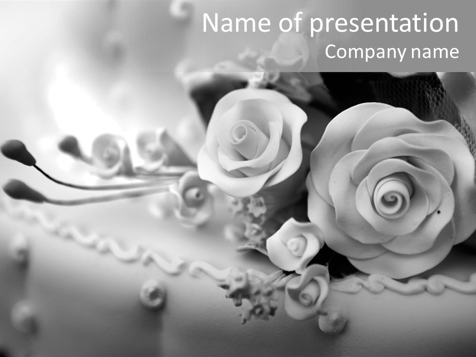 A Black And White Picture Of Flowers On A Cake PowerPoint Template