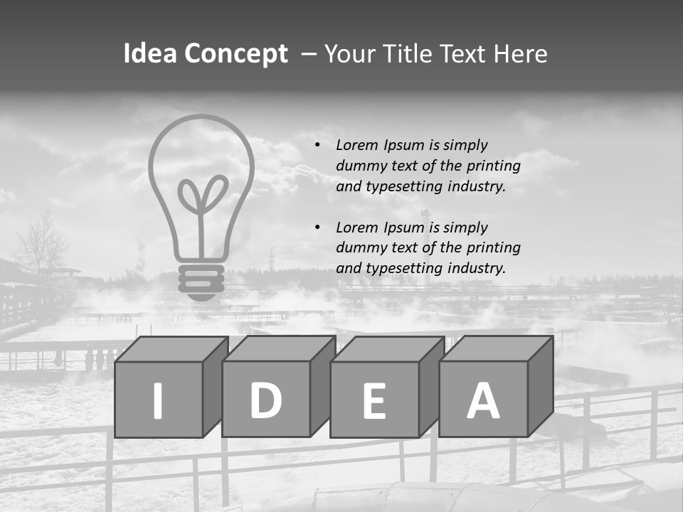 A Black And White Photo Of A Factory With Steam Coming Out Of It PowerPoint Template