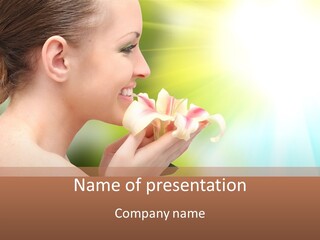 A Beautiful Woman Holding A Flower In Her Hand PowerPoint Template
