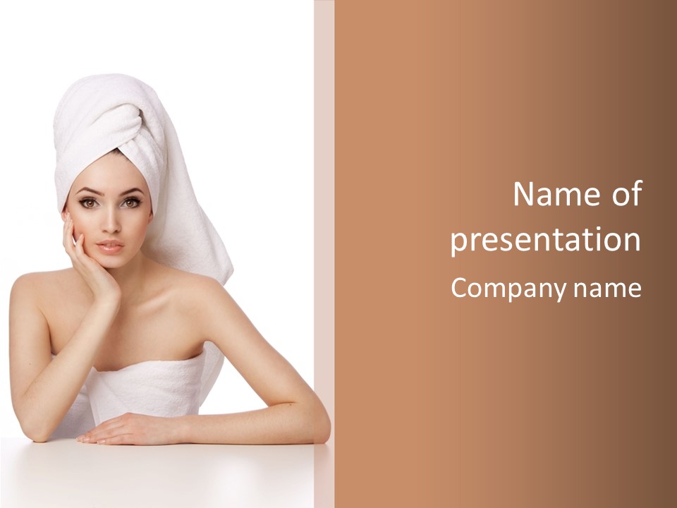 A Woman With A Towel On Her Head Sitting At A Table PowerPoint Template