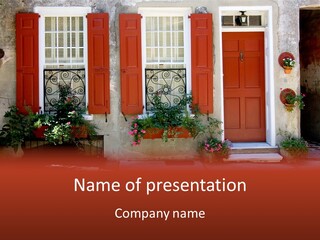 A House With Red Shutters And Windows PowerPoint Template