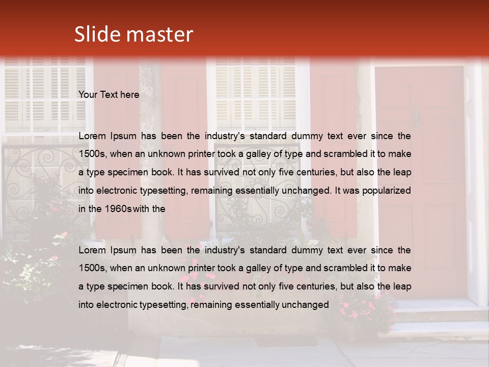 A House With Red Shutters And Windows PowerPoint Template