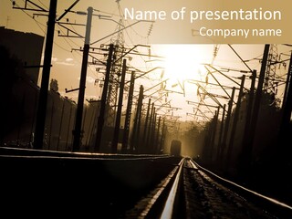 Railroad Track Dusk PowerPoint Template
