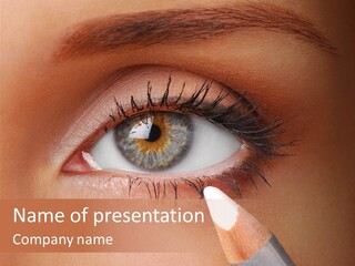 A Woman's Eye With A Pencil In Her Eye PowerPoint Template