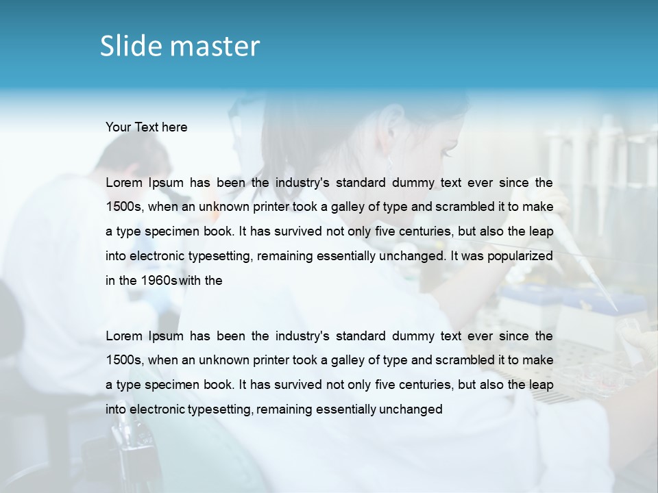 A Woman In White Lab Coat Working On A Machine PowerPoint Template