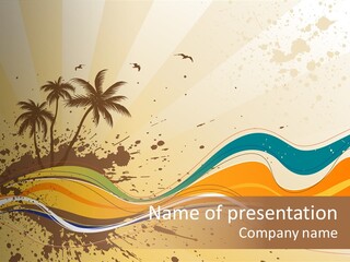 An Abstract Background With Palm Trees And Waves PowerPoint Template