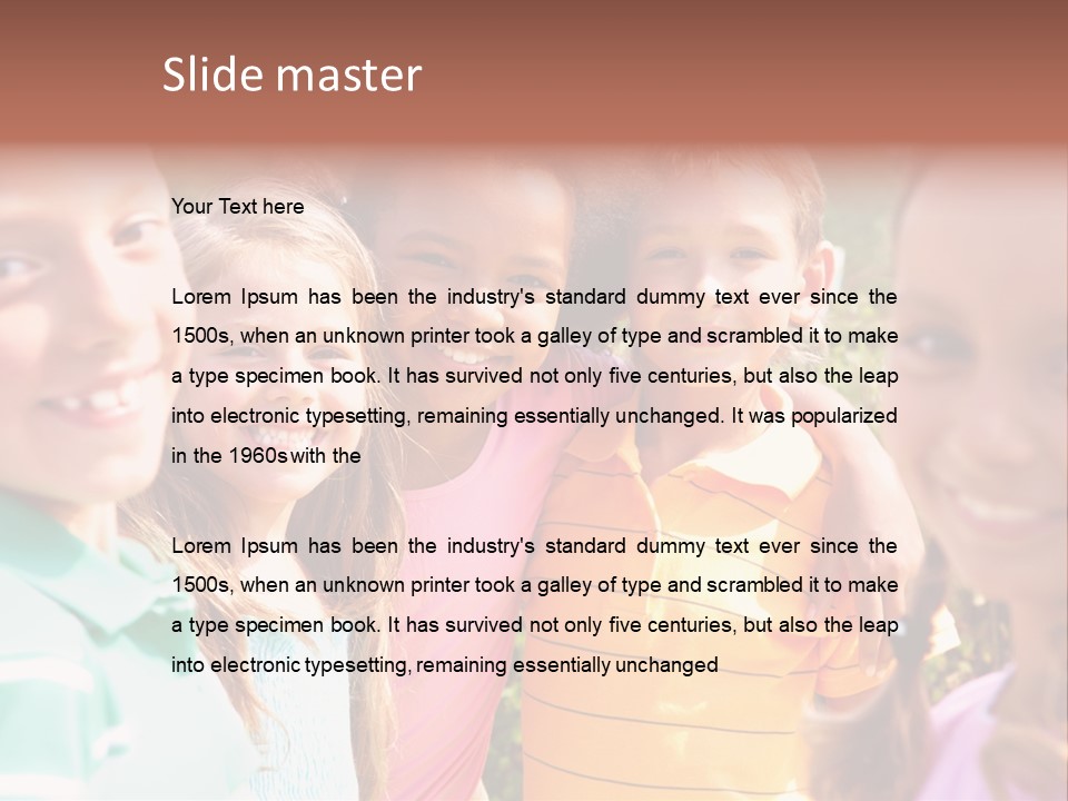 A Group Of Young Children Standing Next To Each Other PowerPoint Template