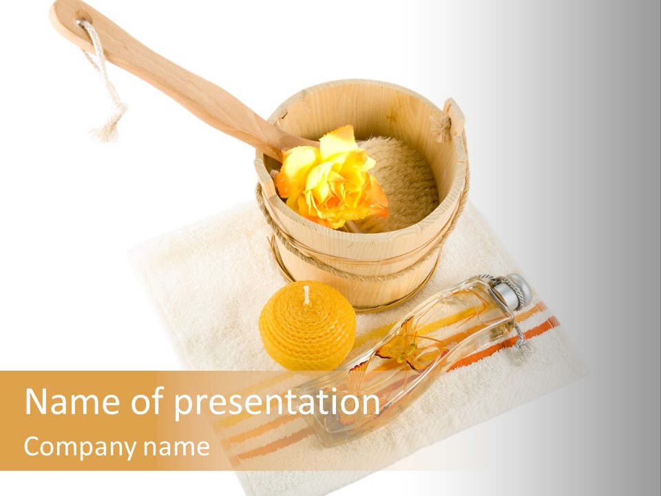 A Yellow Rose In A Wooden Bucket On A White Background PowerPoint Template