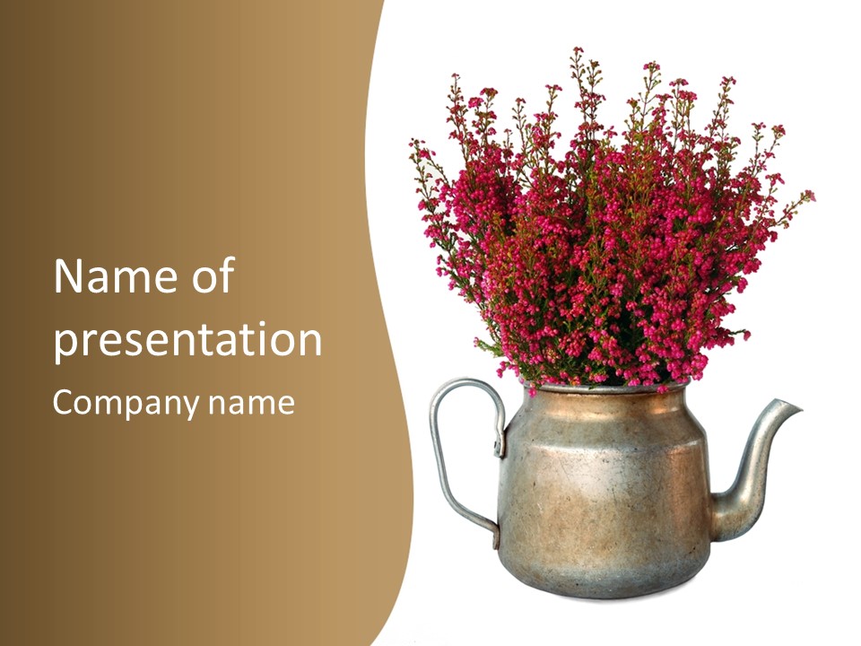 A Metal Watering Can With Flowers In It PowerPoint Template