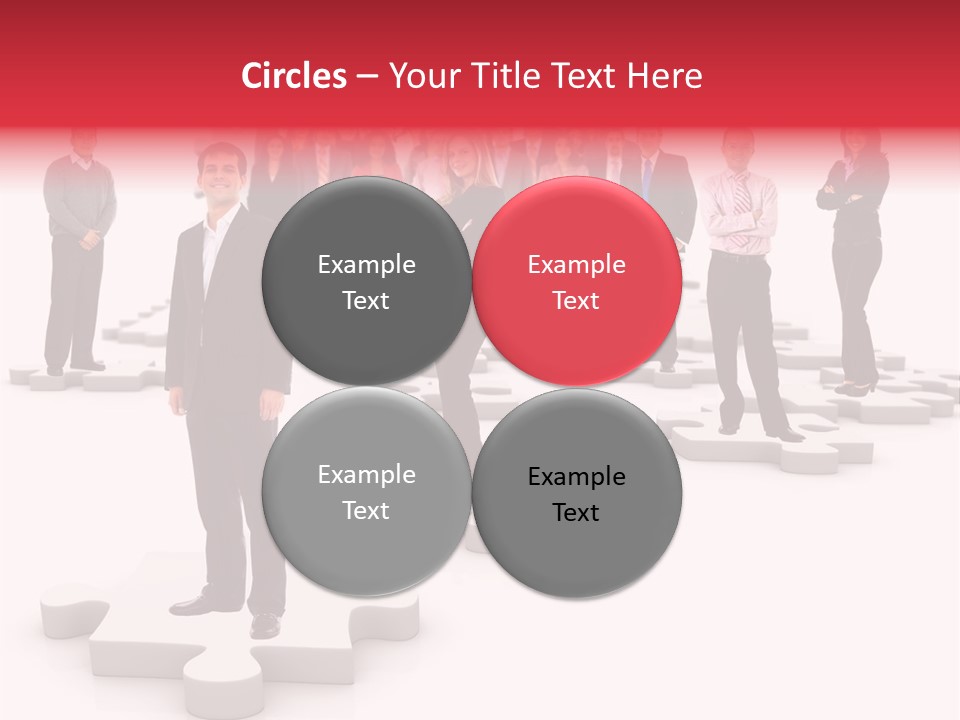 A Group Of Business People Standing In Front Of A Puzzle Piece PowerPoint Template