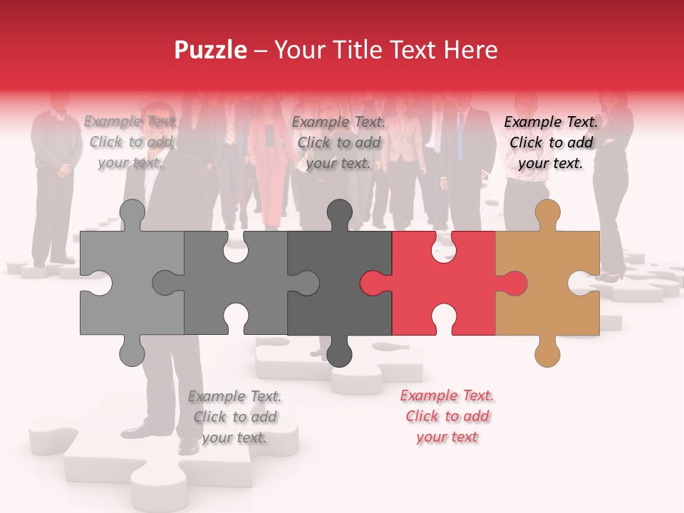 A Group Of Business People Standing In Front Of A Puzzle Piece PowerPoint Template