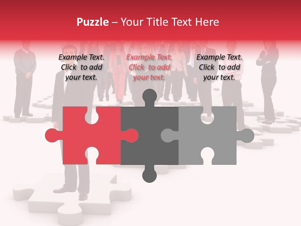 A Group Of Business People Standing In Front Of A Puzzle Piece PowerPoint Template