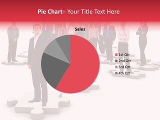 A Group Of Business People Standing In Front Of A Puzzle Piece PowerPoint Template