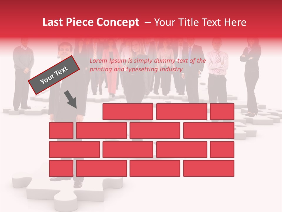 A Group Of Business People Standing In Front Of A Puzzle Piece PowerPoint Template