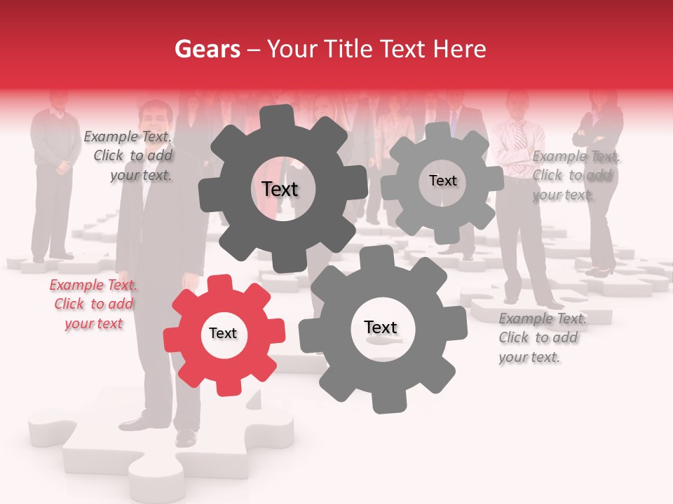 A Group Of Business People Standing In Front Of A Puzzle Piece PowerPoint Template