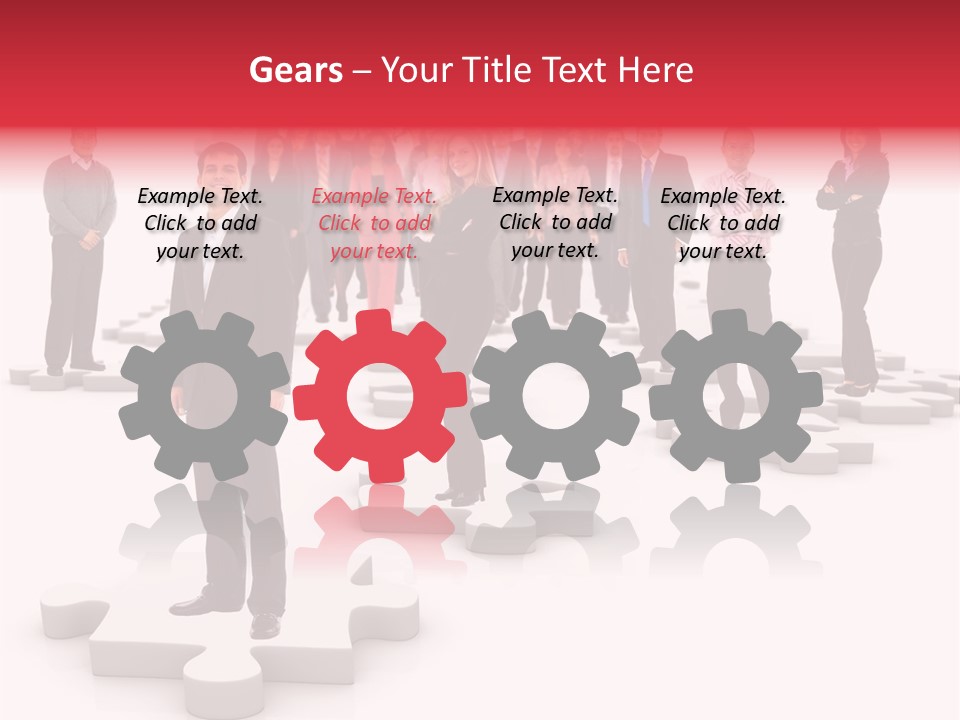 A Group Of Business People Standing In Front Of A Puzzle Piece PowerPoint Template