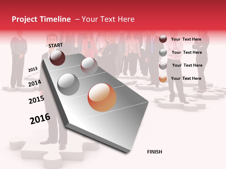 A Group Of Business People Standing In Front Of A Puzzle Piece PowerPoint Template