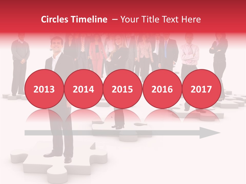 A Group Of Business People Standing In Front Of A Puzzle Piece PowerPoint Template