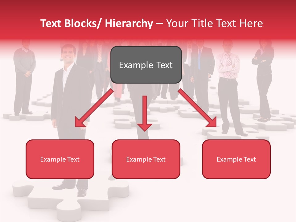A Group Of Business People Standing In Front Of A Puzzle Piece PowerPoint Template