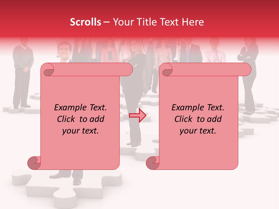 A Group Of Business People Standing In Front Of A Puzzle Piece PowerPoint Template