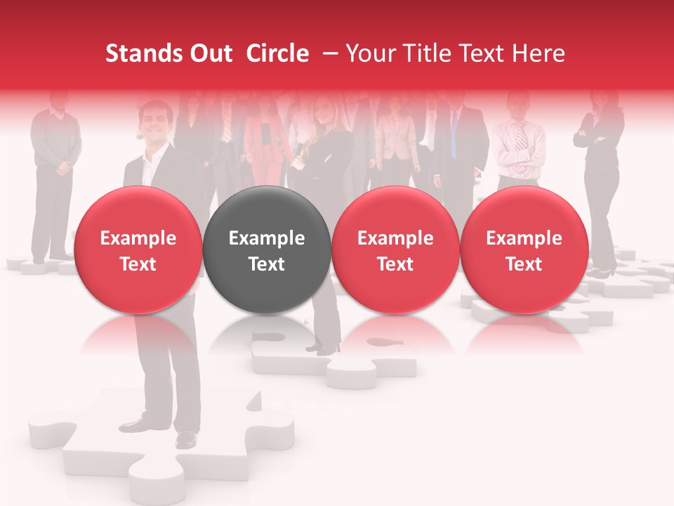 A Group Of Business People Standing In Front Of A Puzzle Piece PowerPoint Template