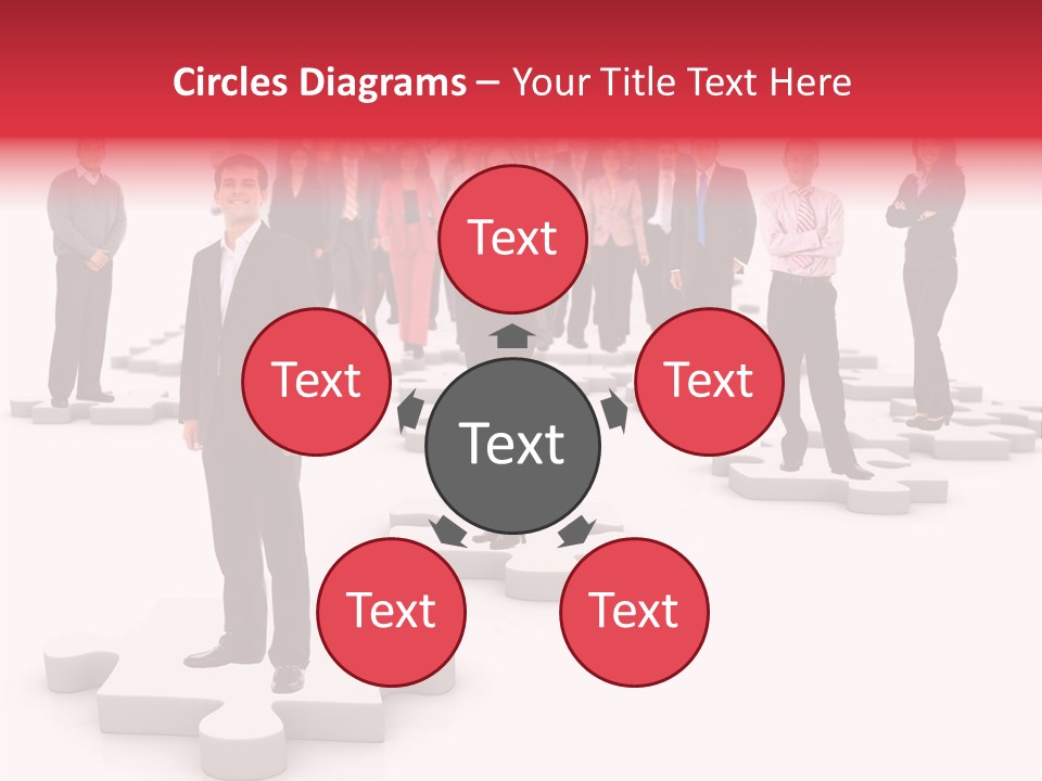 A Group Of Business People Standing In Front Of A Puzzle Piece PowerPoint Template
