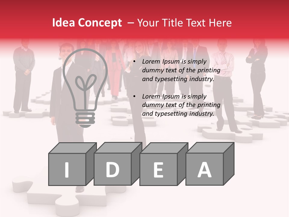 A Group Of Business People Standing In Front Of A Puzzle Piece PowerPoint Template