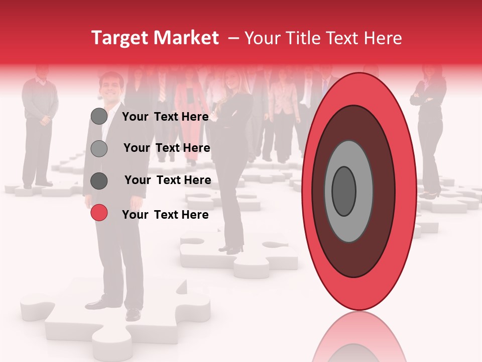 A Group Of Business People Standing In Front Of A Puzzle Piece PowerPoint Template