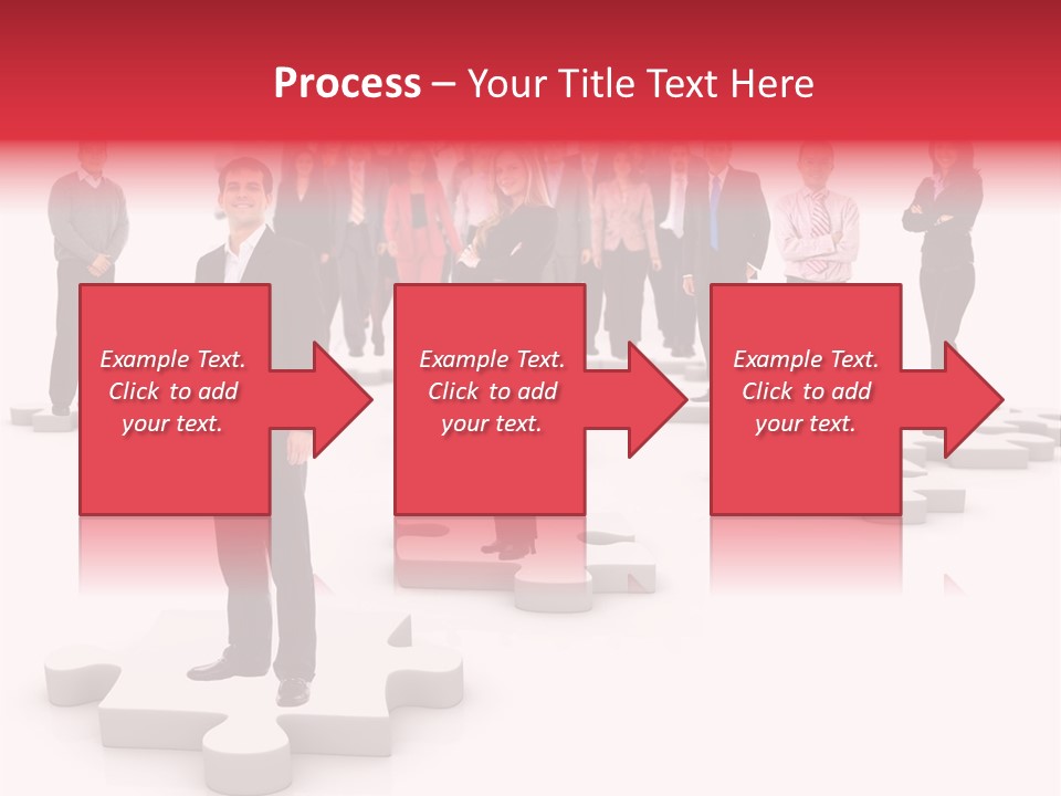 A Group Of Business People Standing In Front Of A Puzzle Piece PowerPoint Template